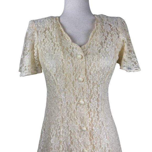 Vintage Dawn Joy Cream Lace Button Front Midi Dress Petite - Picture 2 of 7